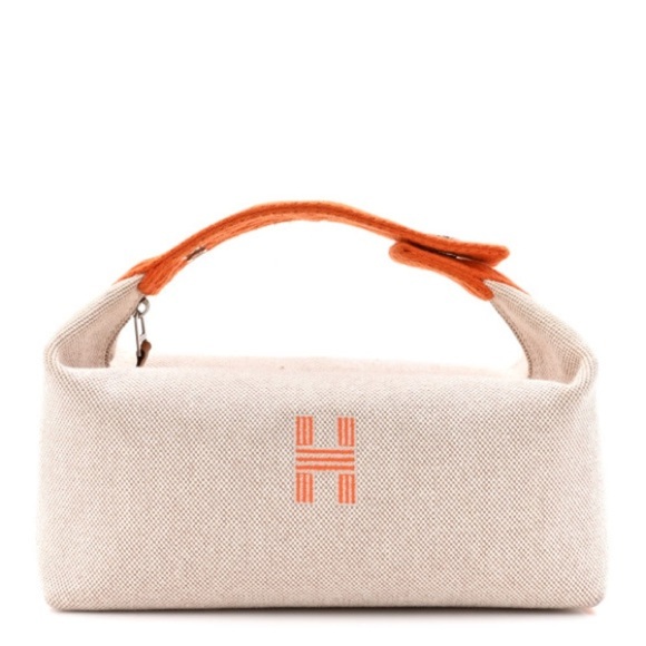 New HERMES Canvas Large Bride-A-Brac Pouch Case Natural Orange - Picture 1 of 11